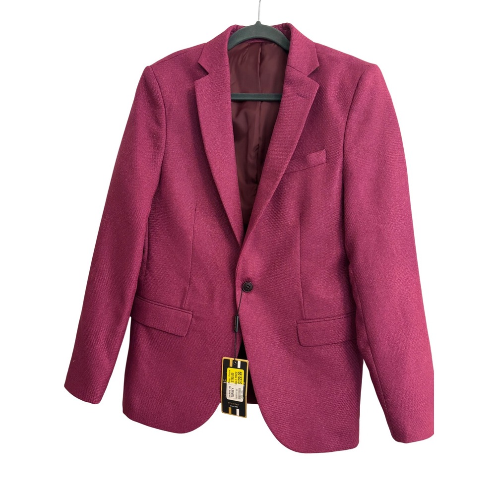 Luca Milano Wool Blend Blazer 48 Berry Purple, Sport Coat, Jacket, Slim, Wedding